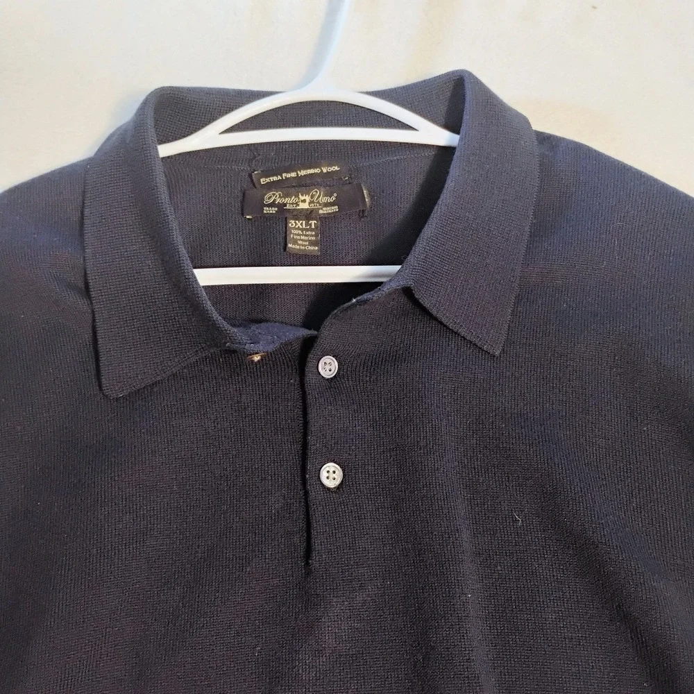 Pronto Uomo Mens Blue 100% Extra Fine Merino Wool Collared Sweater 3XLT